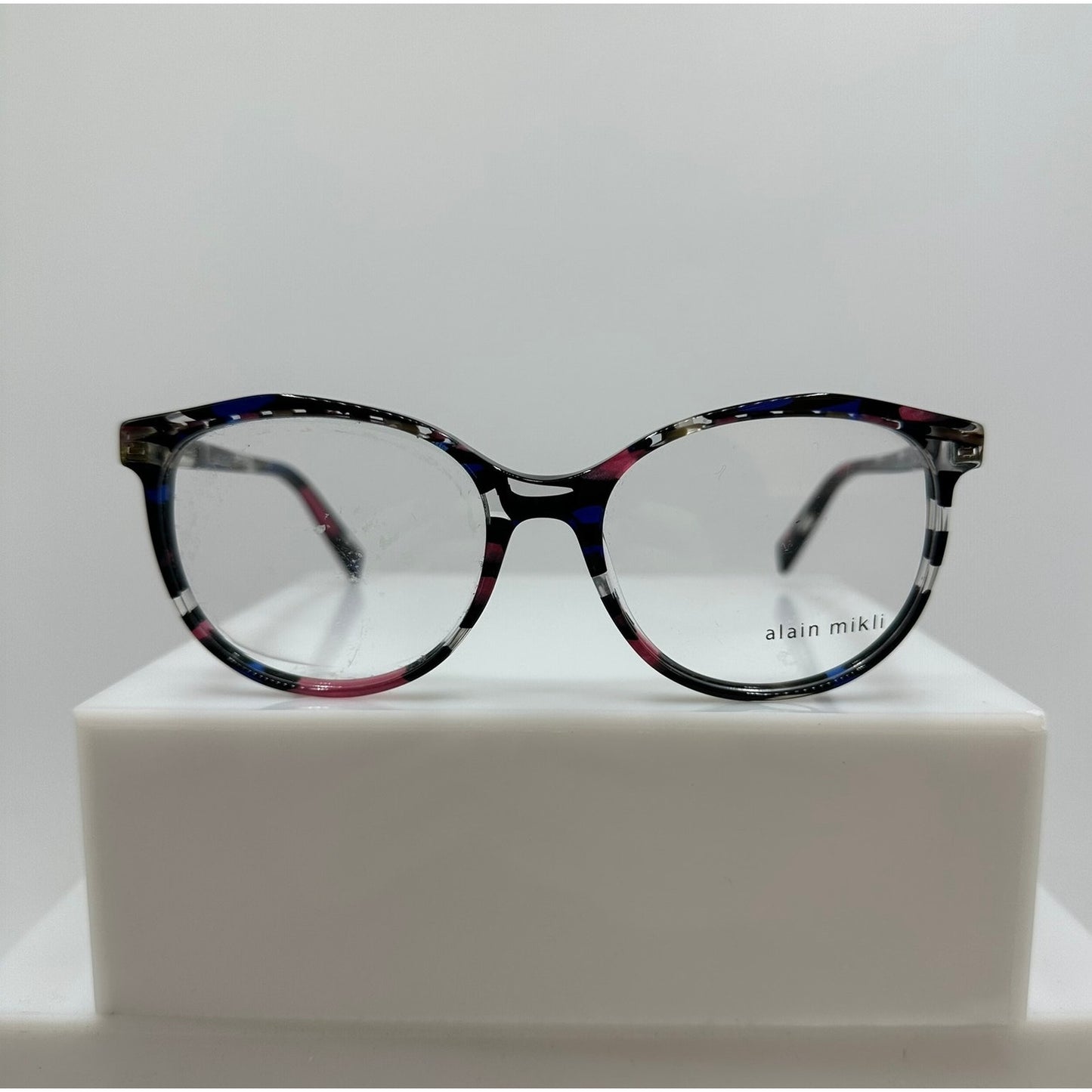 Alain Mikli A03069 015 Rose Blue Stained Glass Black White Womens 54-17-140