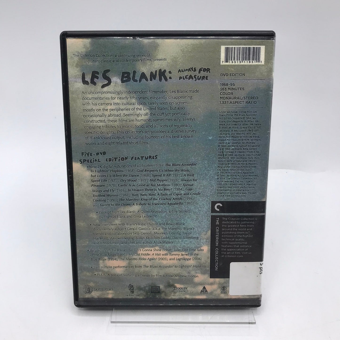 Les Blank Always For Pleasure Set of 5 NTSC DVDs Monaural Stereo Art Culture