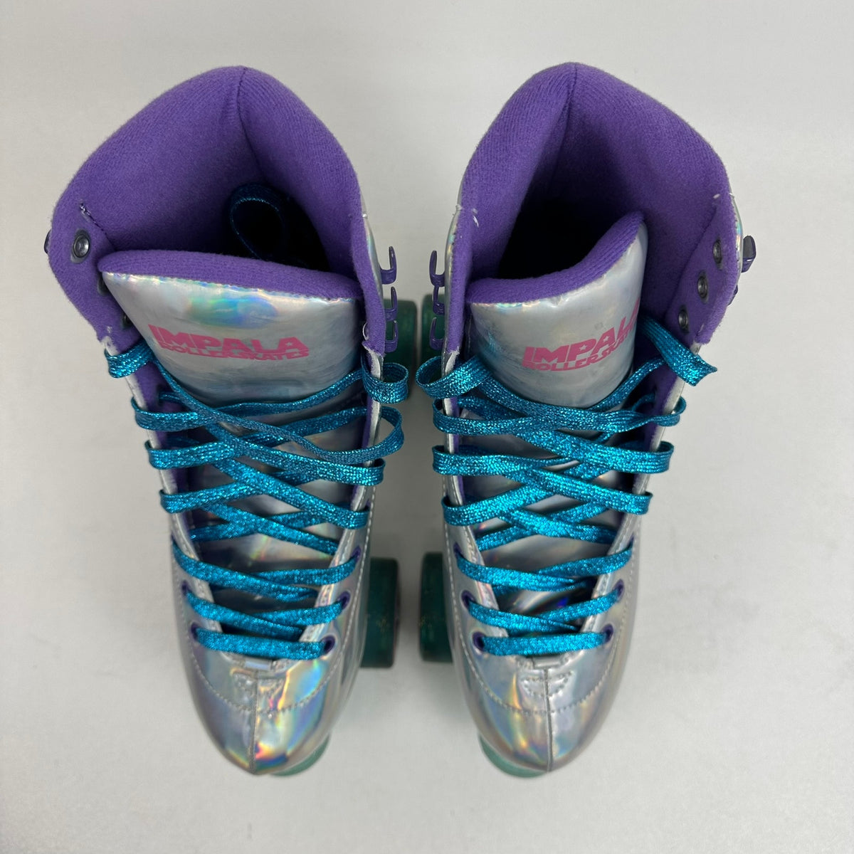 Impala Quad Roller Skates Womens US 7 Silver Holographic Retro Vegan Friendly