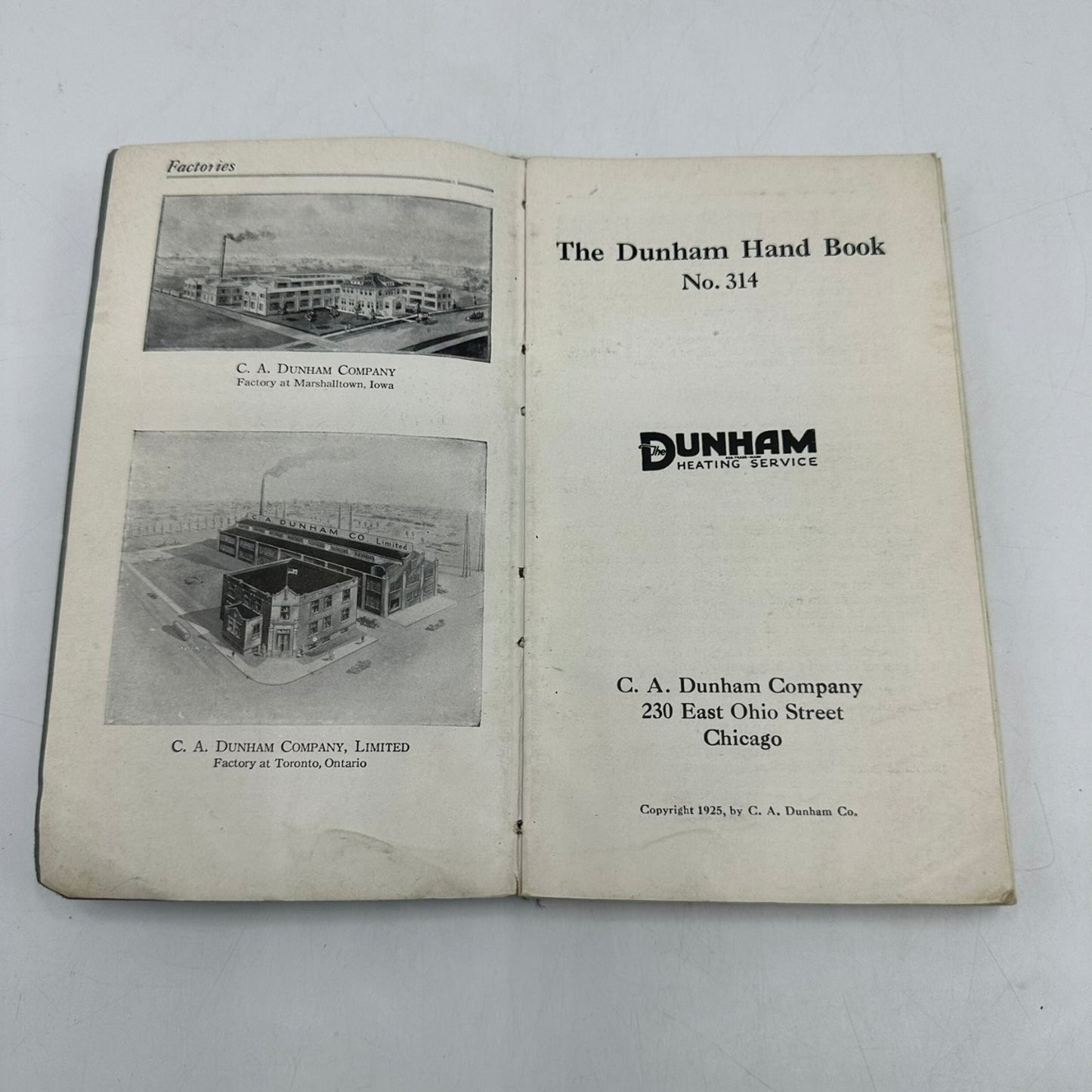 The Dunham Hand Book No. 314 C. A. Dunham Co. 1925 Heating Systems Manual