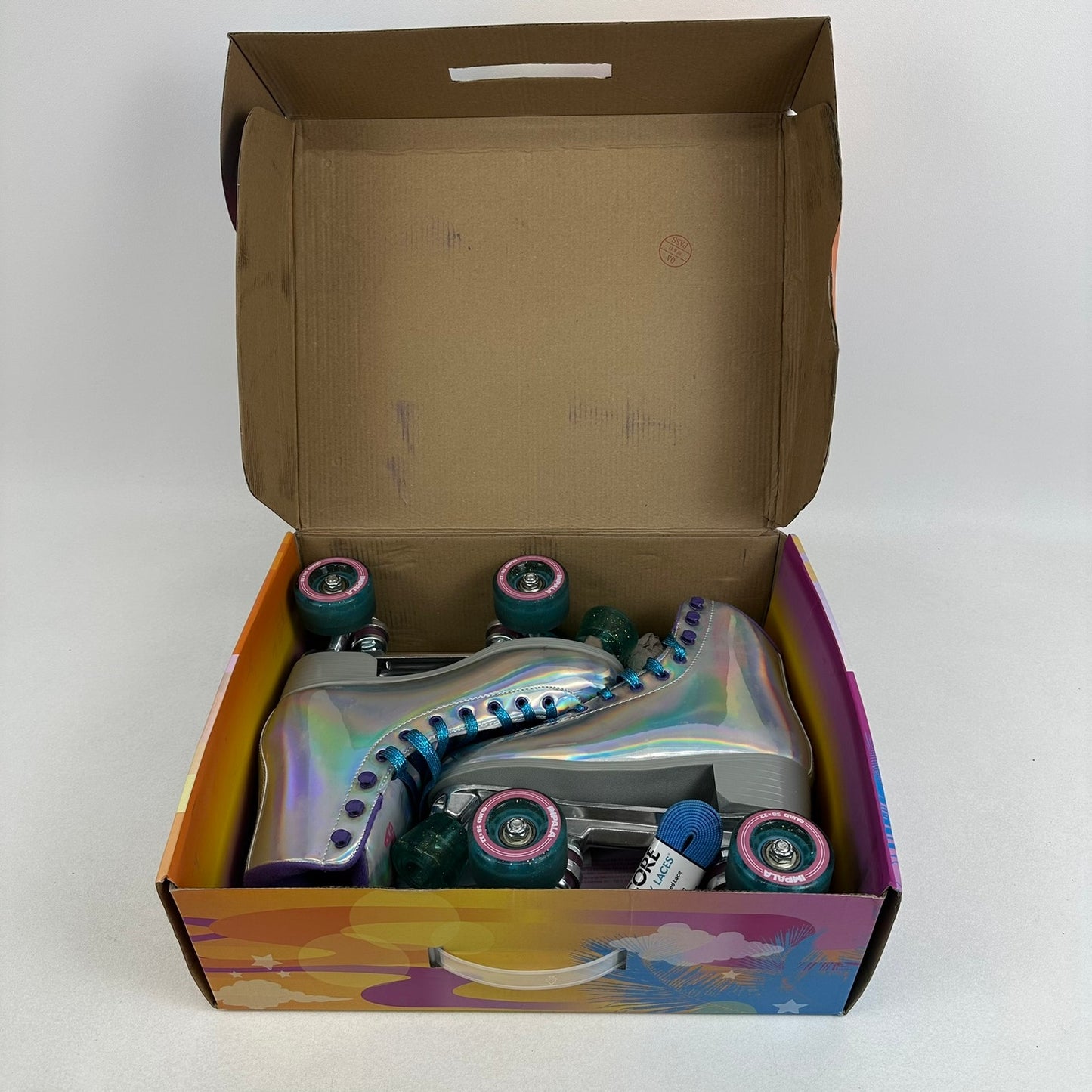 Impala Quad Roller Skates Womens US 7 Silver Holographic Retro Vegan Friendly
