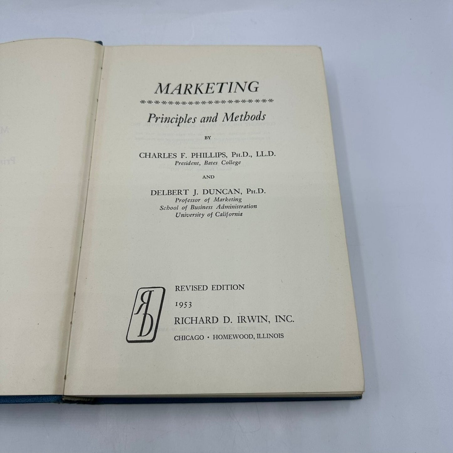 Marketing Principles and Methods Phillips Duncan 1953 Revised Edition Irwin