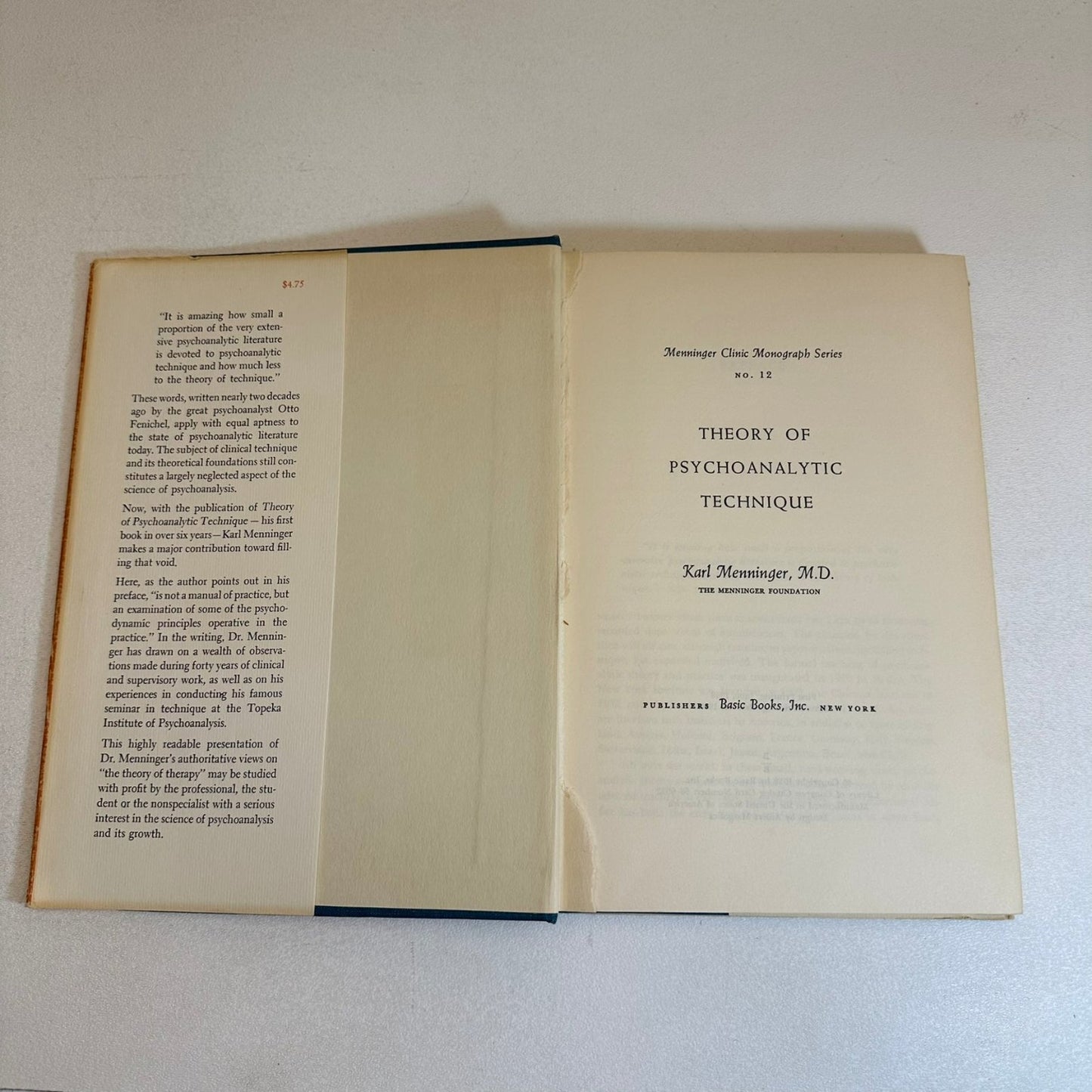 Theory of Psychoanalytic Technique Karl Menninger M.D. 1958 Psychoanalysis Basic