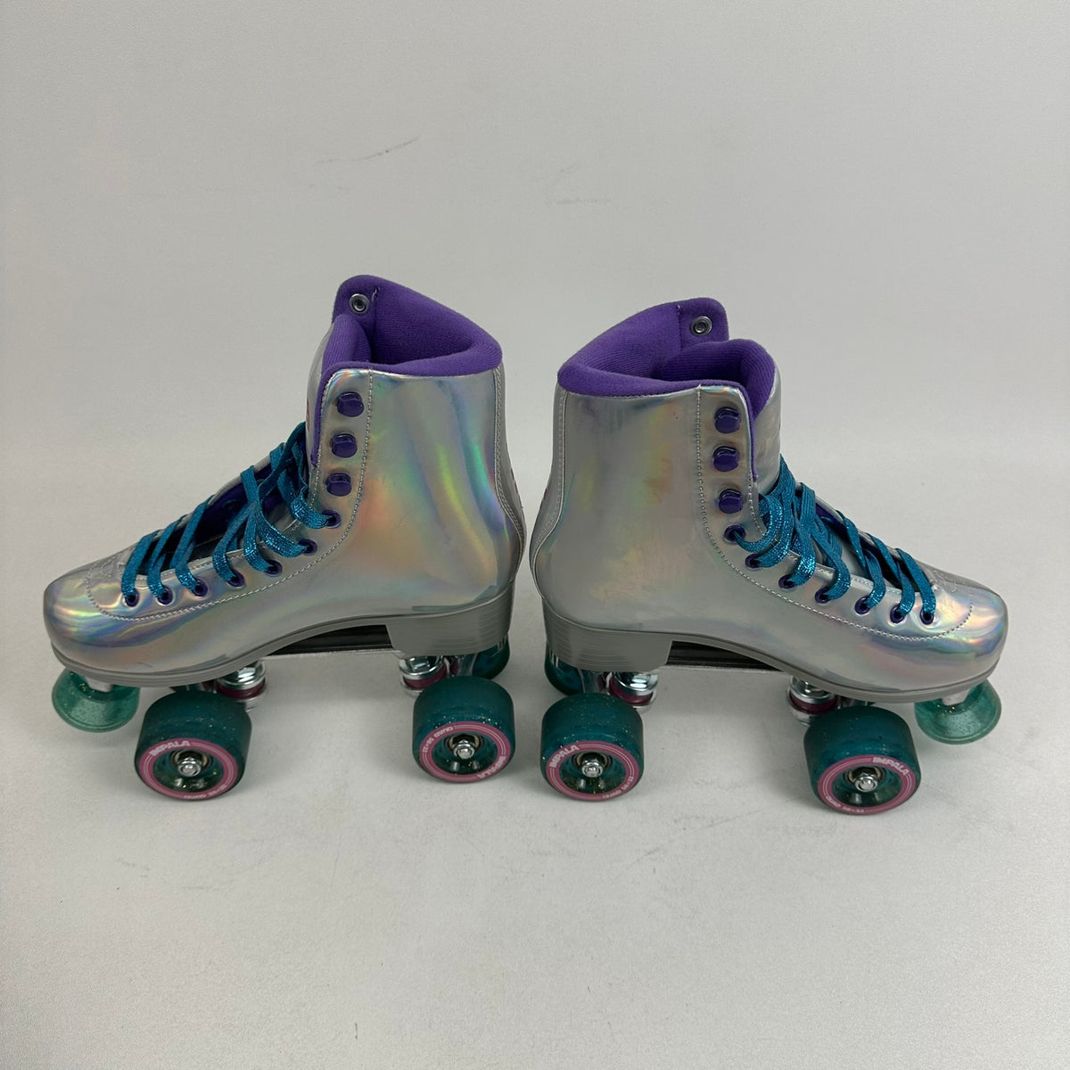 Impala Quad Roller Skates Womens US 7 Silver Holographic Retro Vegan Friendly