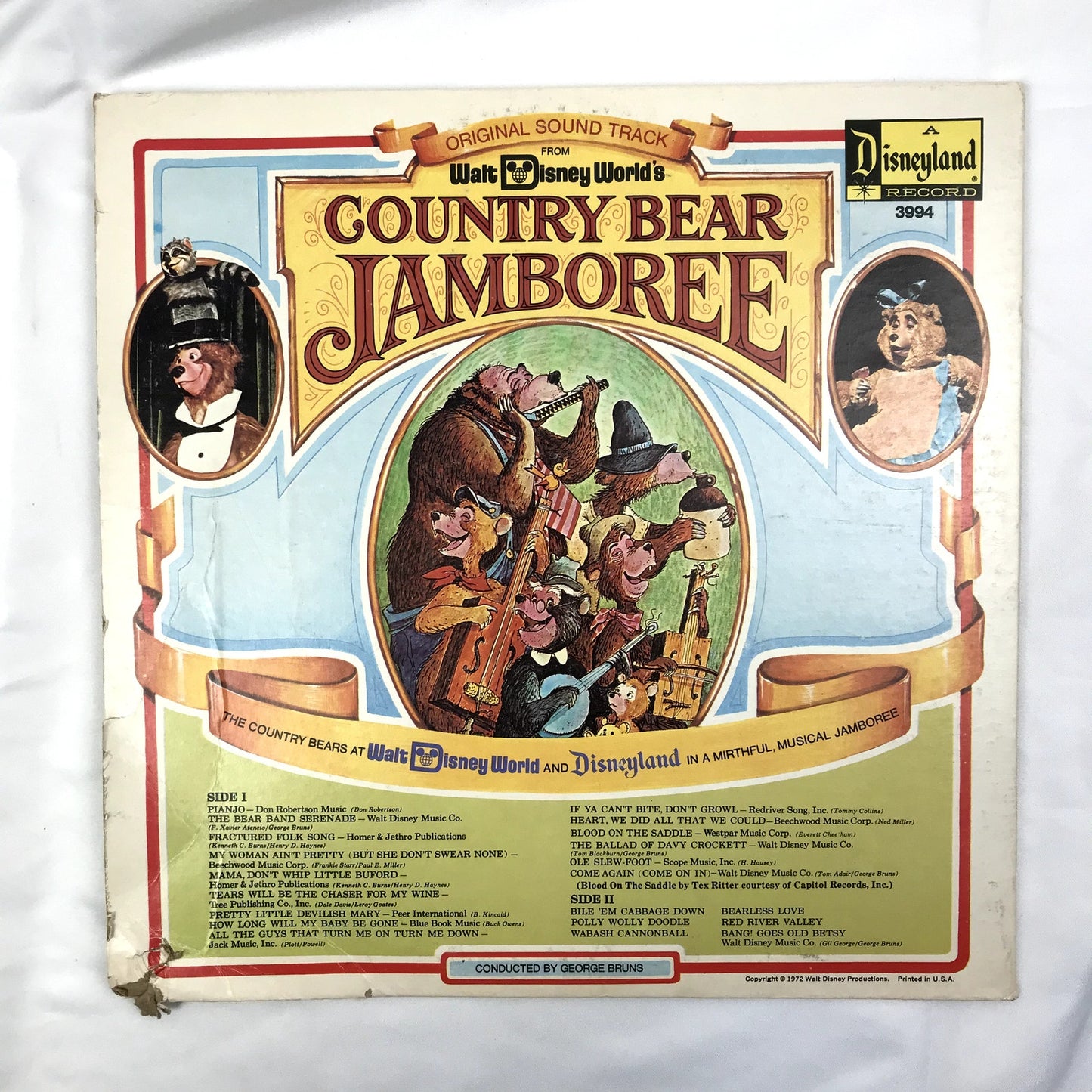 Original Soundtrack From Walt Disney World's Country Bear Jamboree LP Vinyl 1972