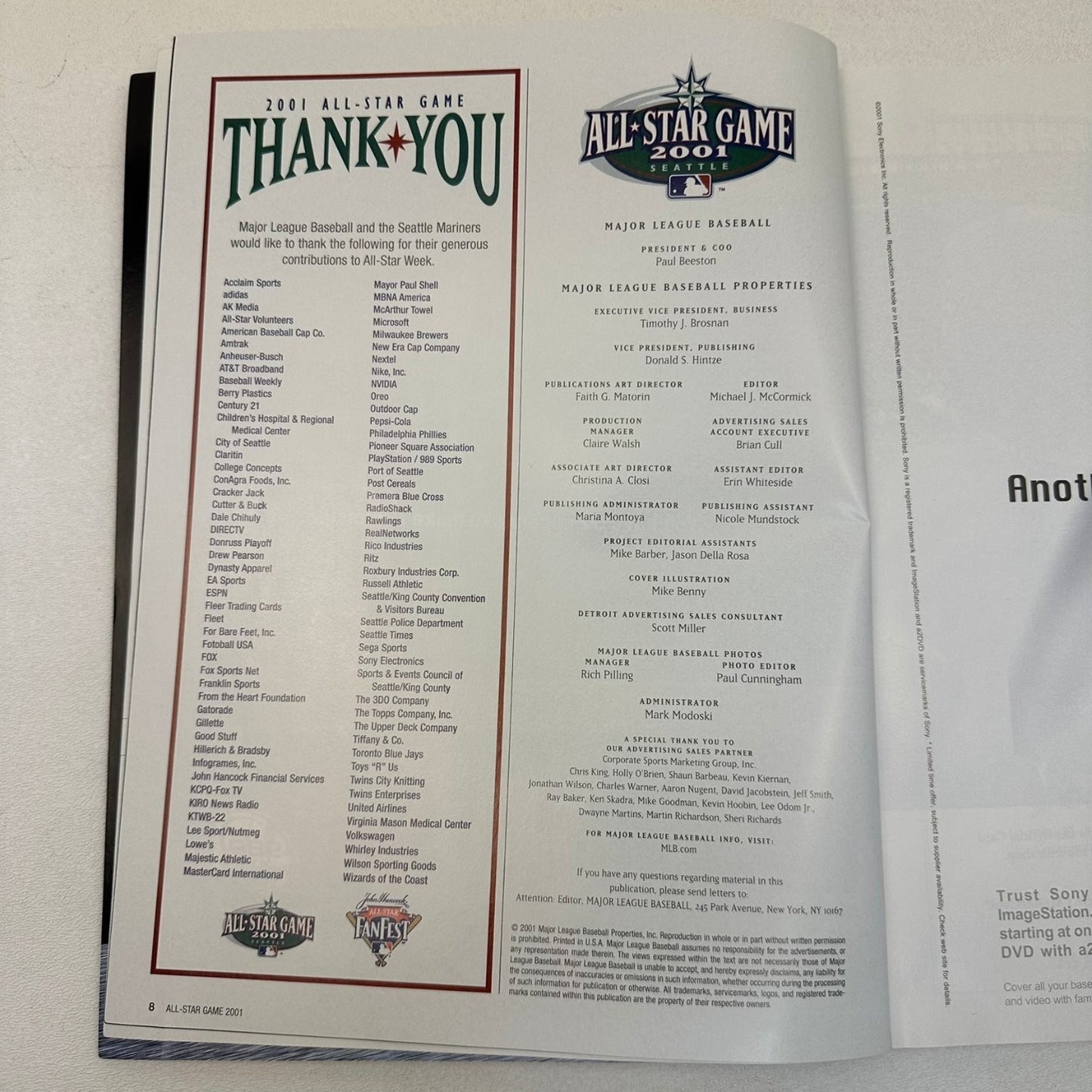 2001 MLB All-Star Game Program Ichiro Suzuki Seattle Midsummer Classic