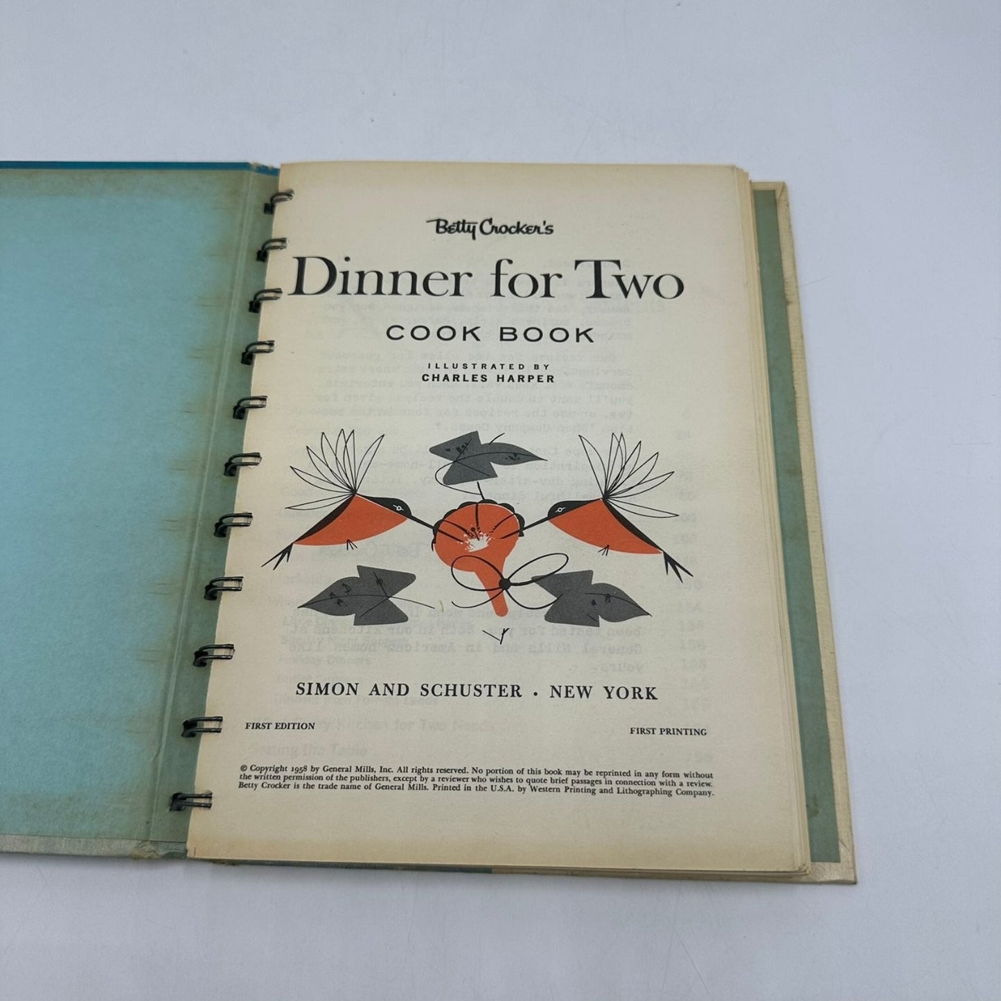 Betty Crocker's Dinner for Two Cookbook 1958 1st Edition Charles Harper MCM
