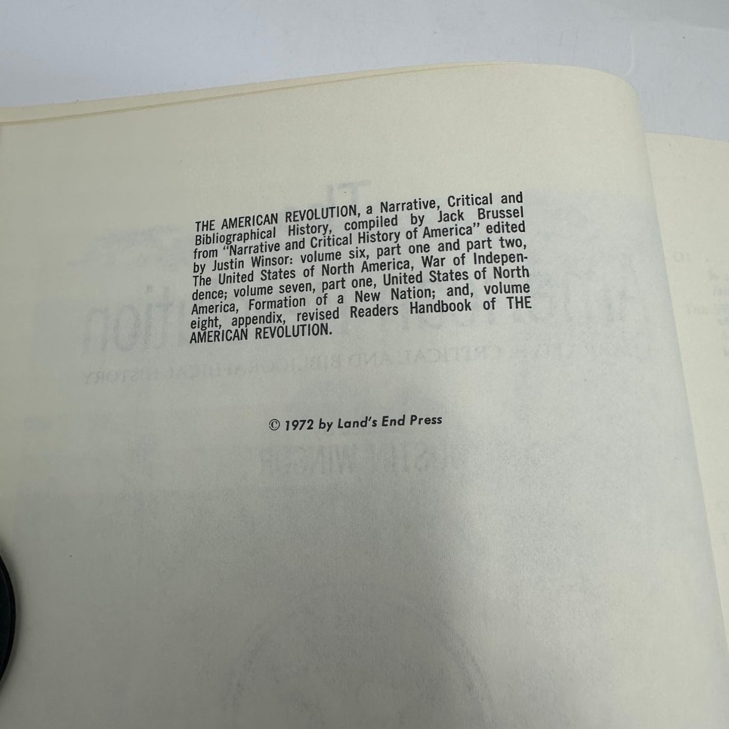 American Revolution Justin Winsor 1972 Bicentennial History Land's End Press