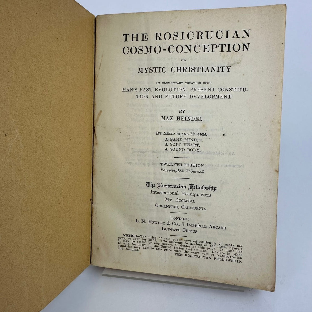 Rosicrucian Cosmo-Conception Max Heindel 1929 Twelfth Edition Mystic