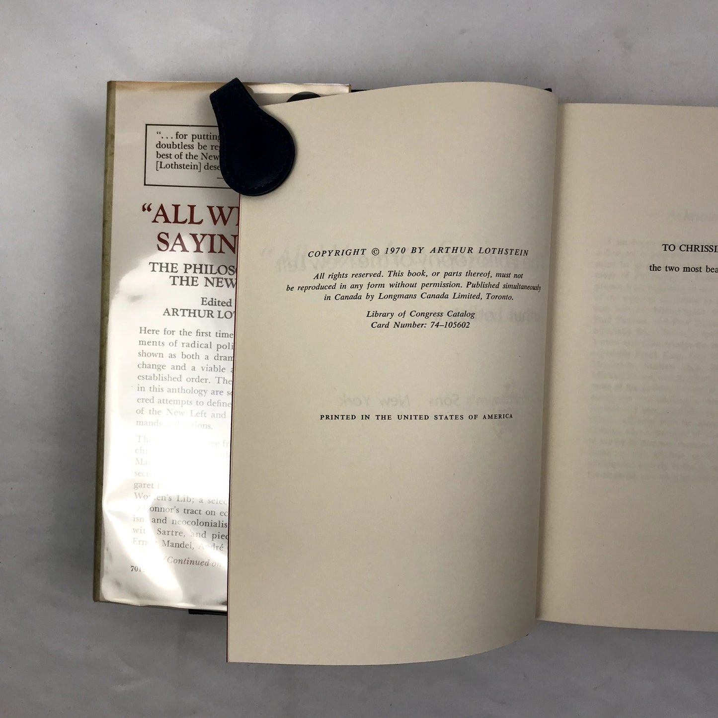 All We are Saying The Philosophy of the New Left Hardcover Arthur Lothstein 1970