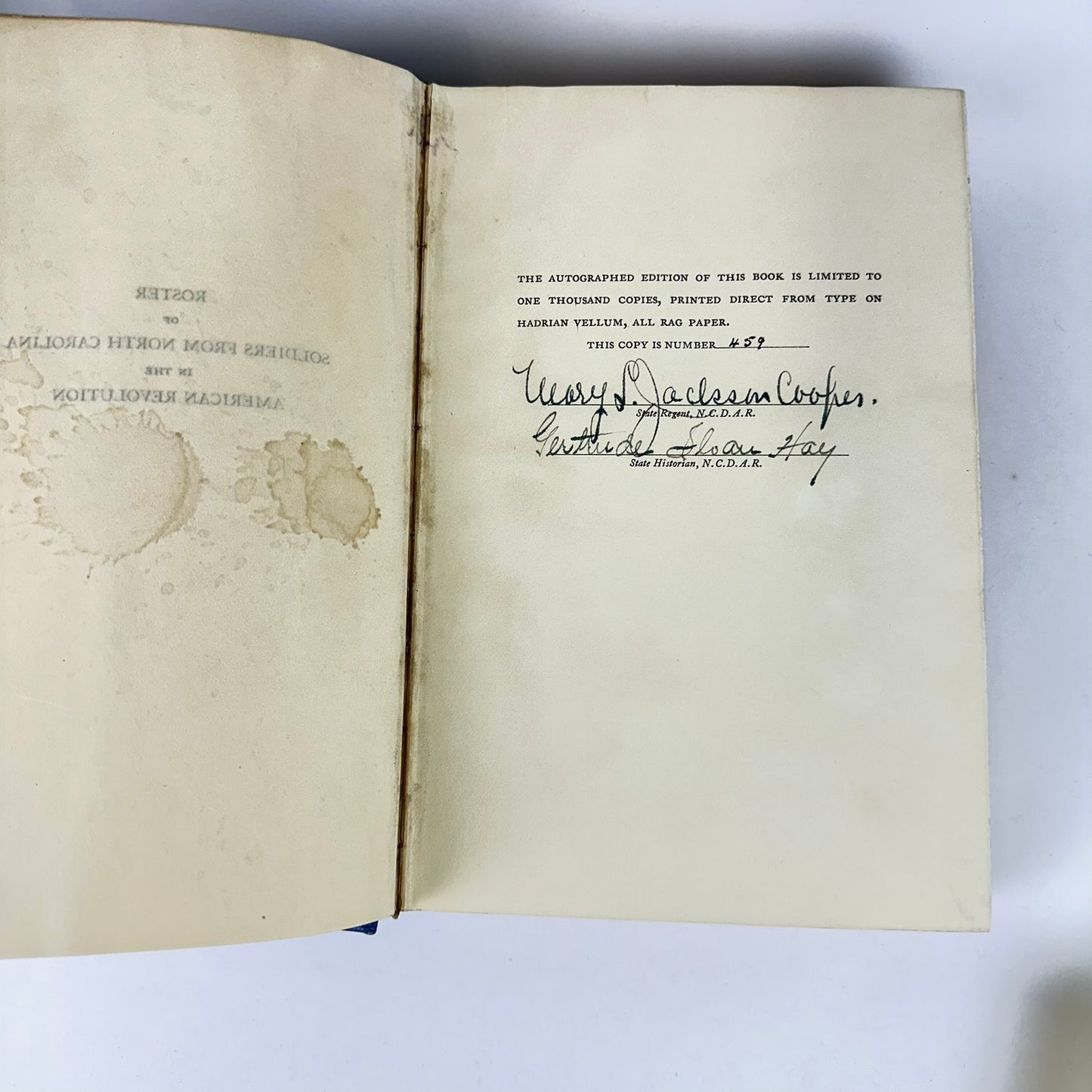 Roster of Soldiers from N.C. in the American Revolution Limited Ed. Signed Book