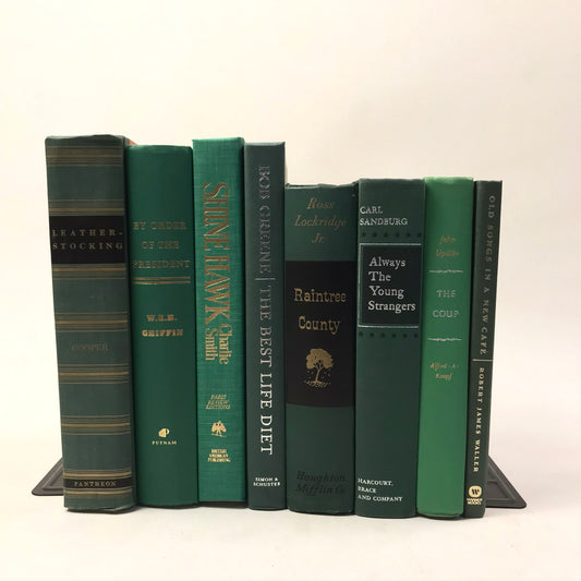 Green Book Stack Set of 8 Decorative Bookshelf Display Interior Design Staging