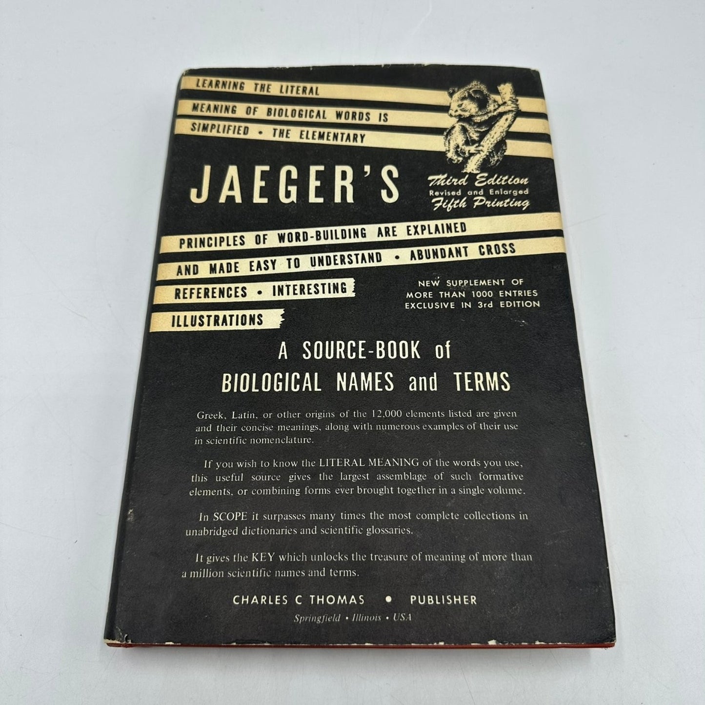 Jaeger's A Source-Book of Biological Names & Terms 1972 3rd Ed 5th Ptg Biology
