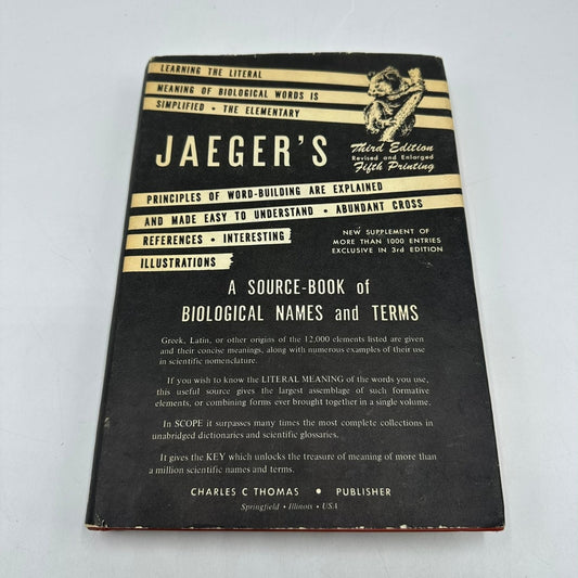 Jaeger's A Source-Book of Biological Names & Terms 1972 3rd Ed 5th Ptg Biology