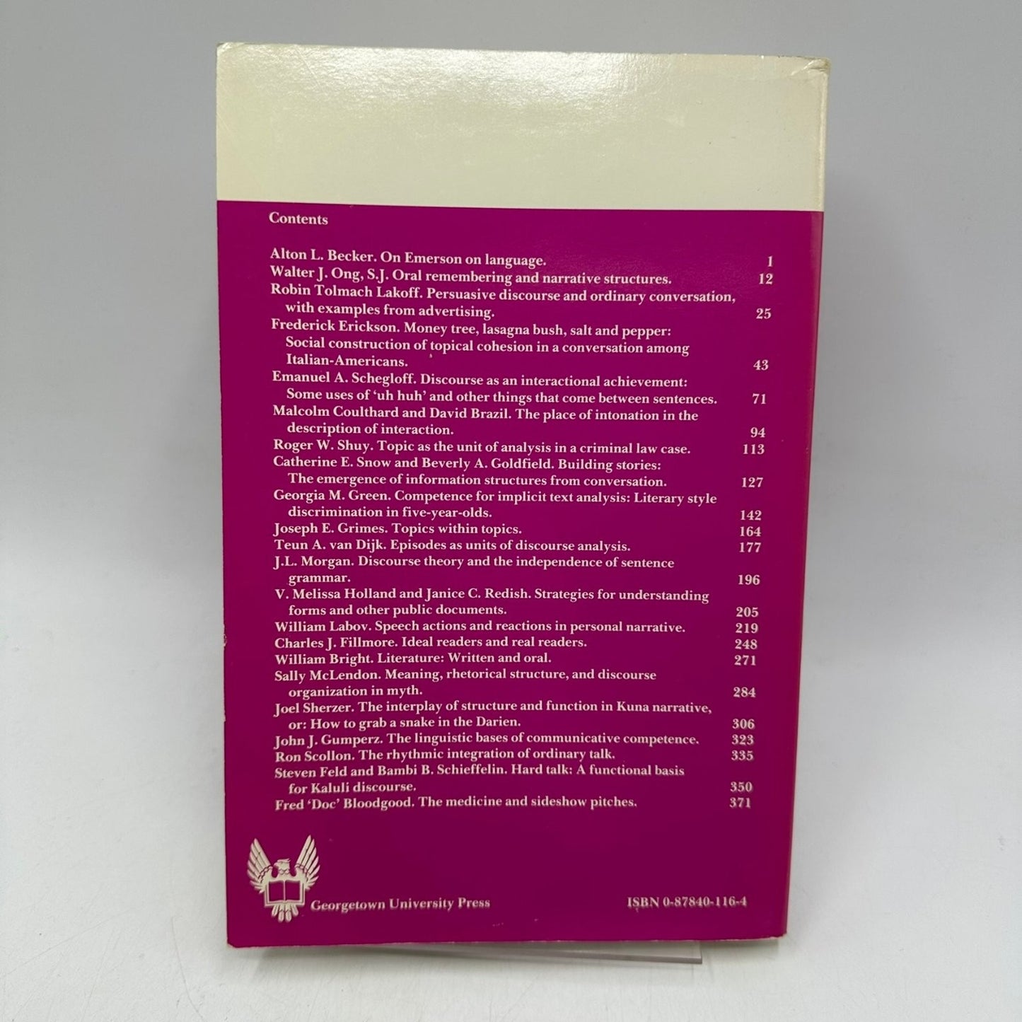 Analyzing Discourse Text & Talk Tannen 1982 Linguistics Georgetown University