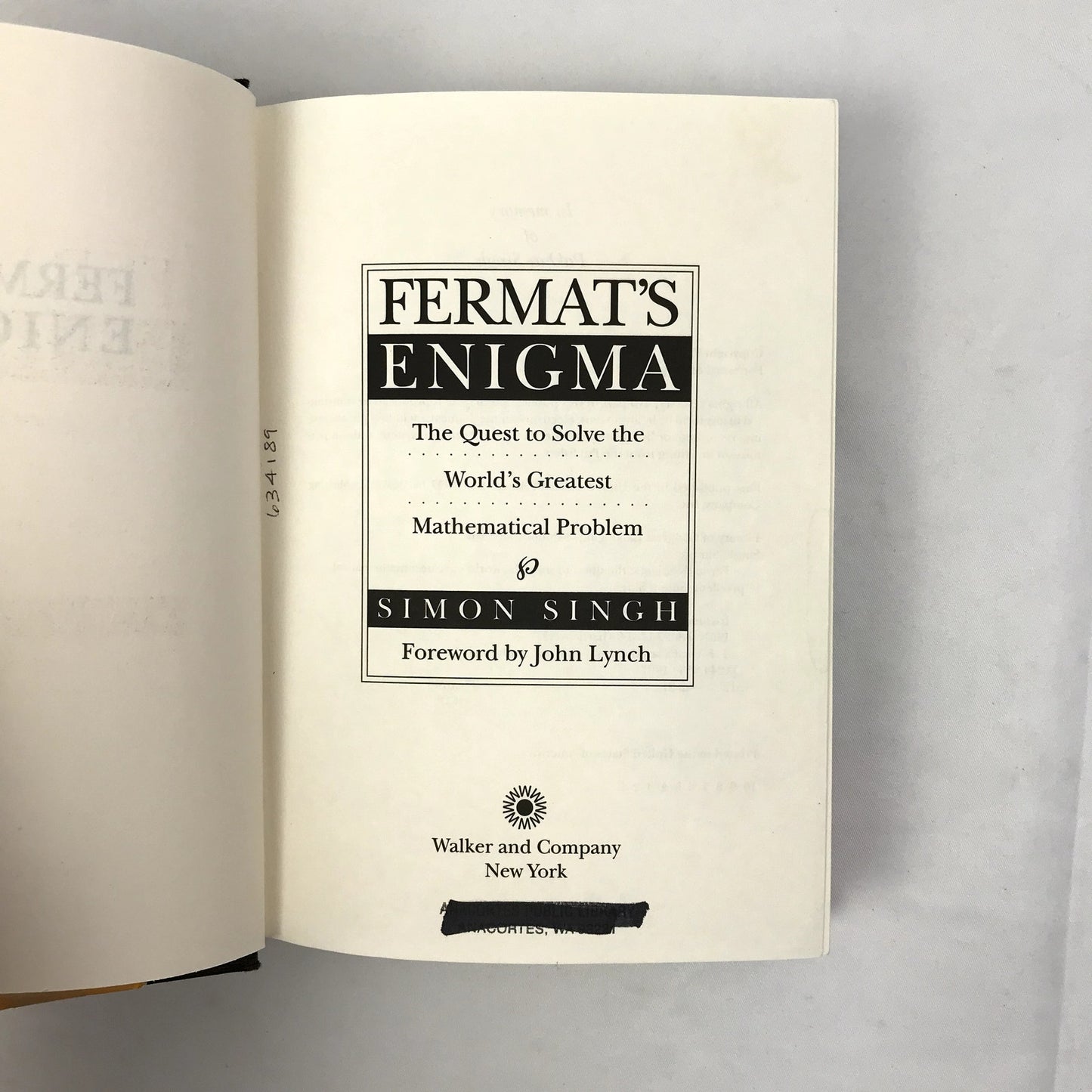 Fermat's Enigma Signed Book Ex-Library Hardcover by Simon Singh 1997 Walker & Co