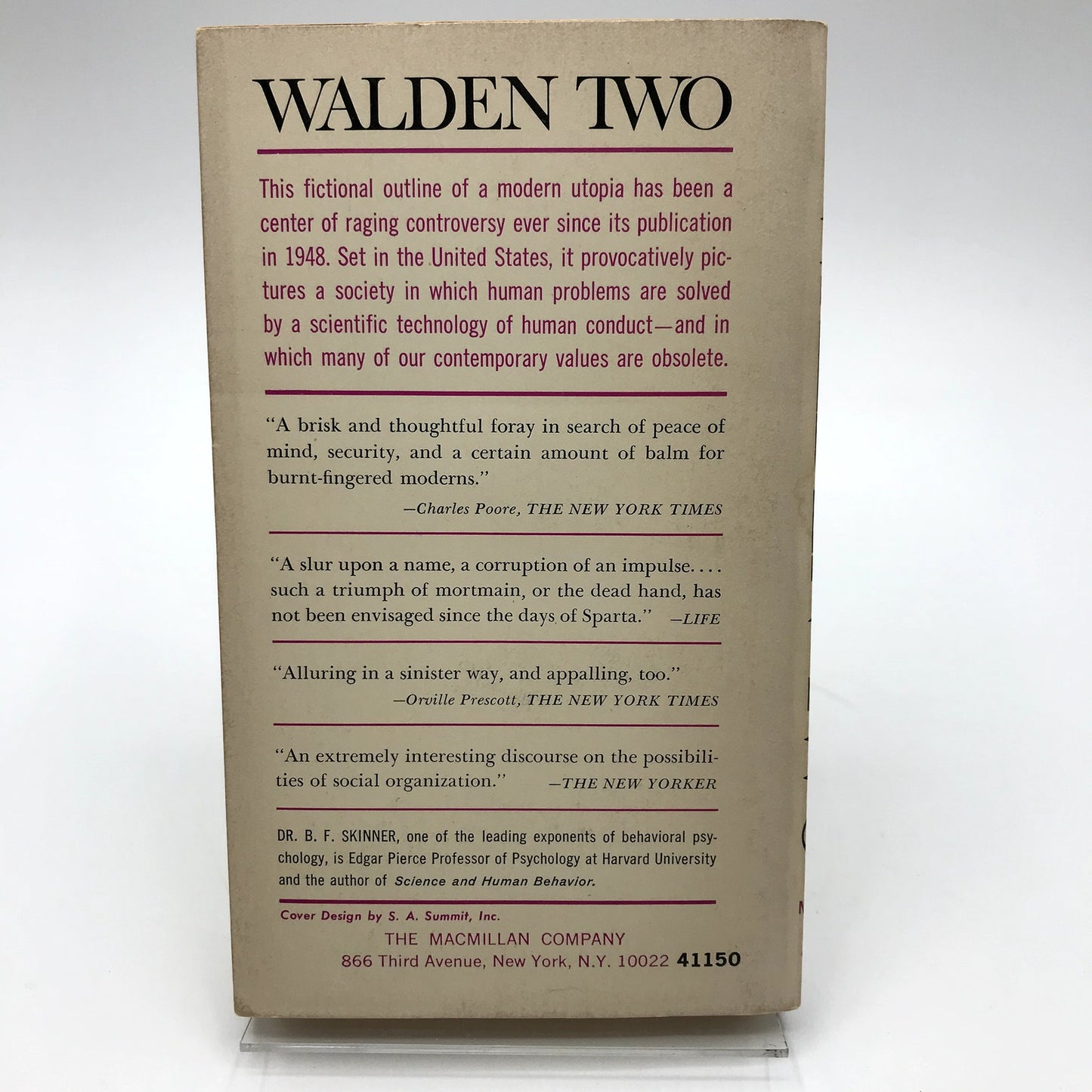 Walden Two: A Controversial Novel of Morality & Immorality by B.F. Skinner 1962