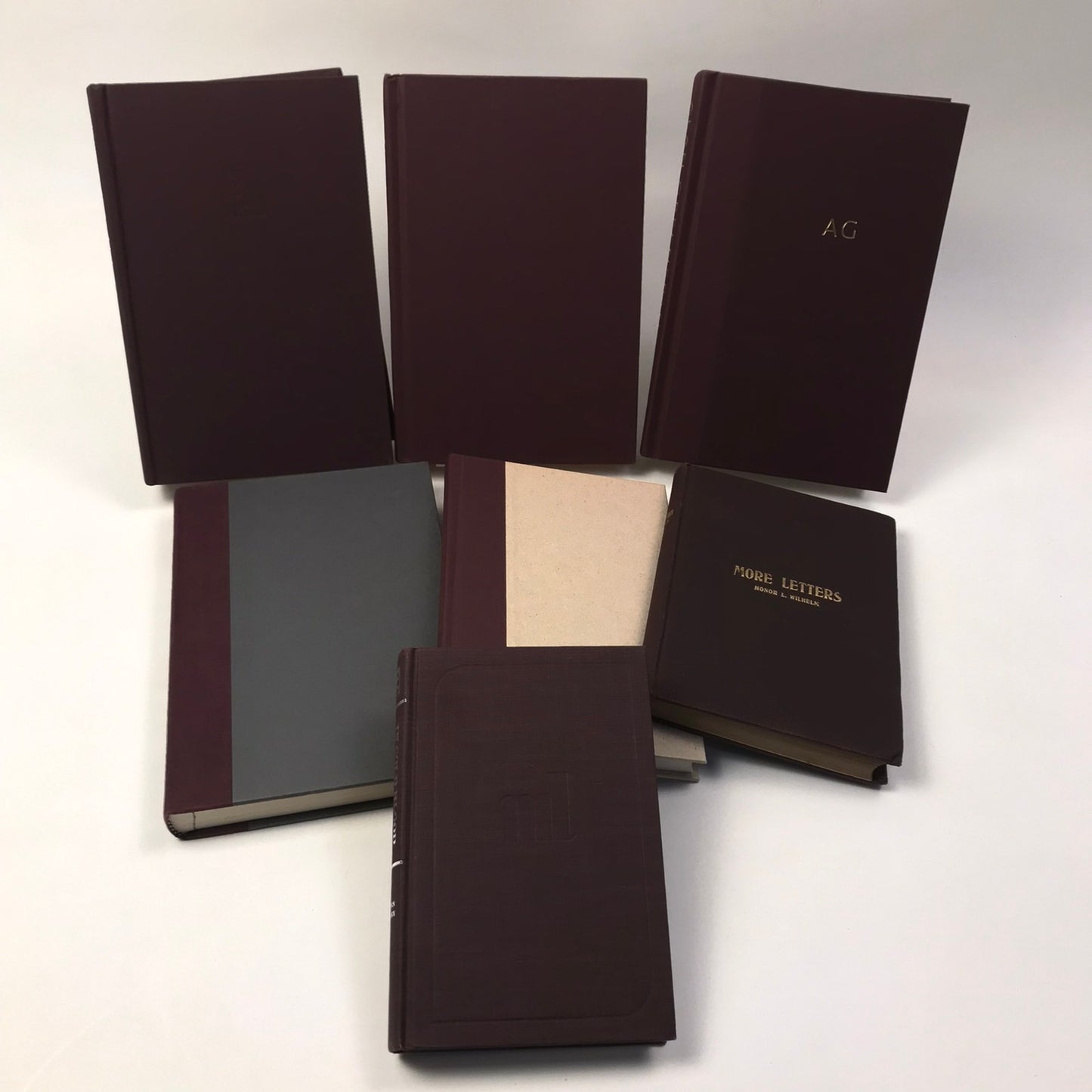 Burgundy Book Stack Set of 7 Decorative Bookshelf Display Interior Design Props