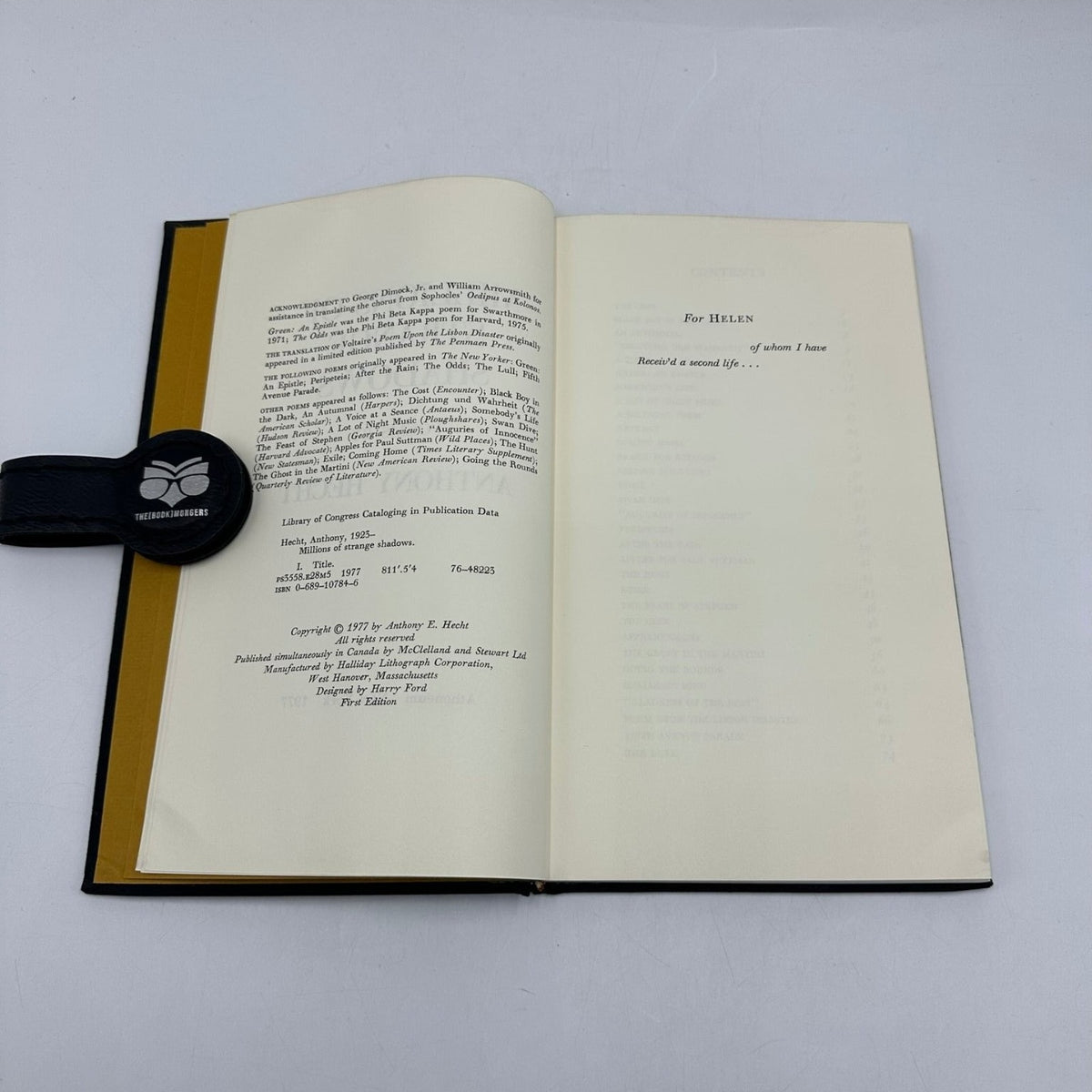 Millions of Strange Shadows Poems by Anthony Hecht 1977 Poetry Atheneum