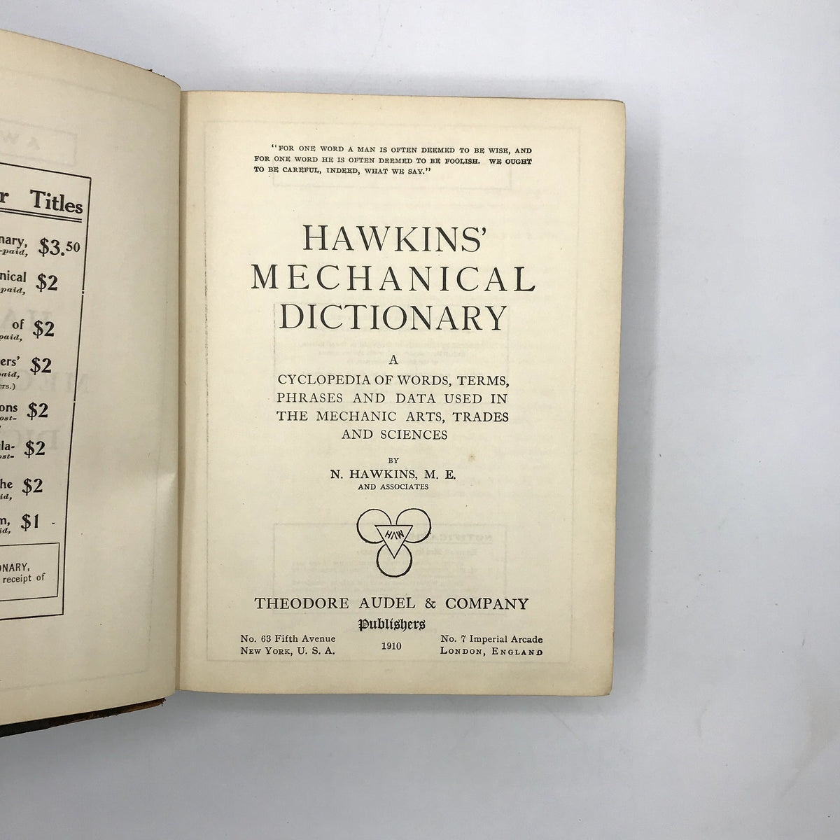 Hawkins Mechanical Dictionary Cyclopedia of Words Terms Phrases Reference 1909