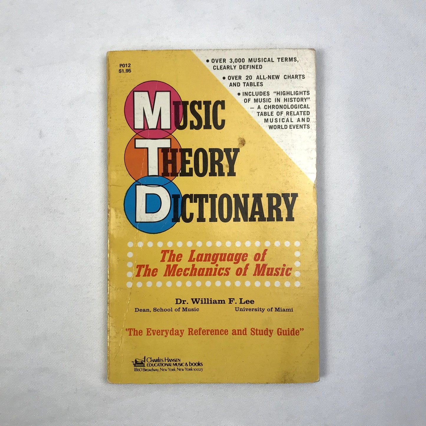 Music Theory Dictionary by William F. Lee 6th Printing 1966 Paperback Book