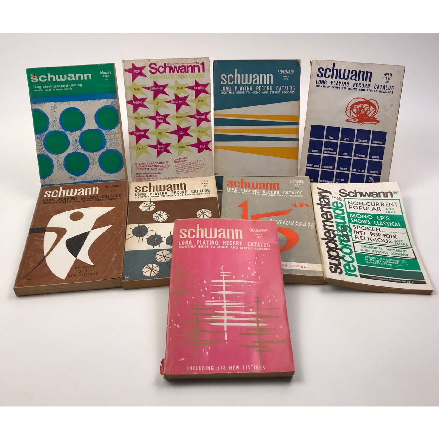 Schwann Long Playing Record Catalogs & Tape Guide Lot of 9 Illustrated Paperback