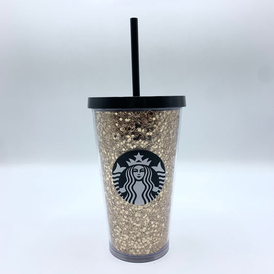 Starbucks 16oz Acrylic Black Gold Glitter 2018 Holiday Tumbler Cold Beverages