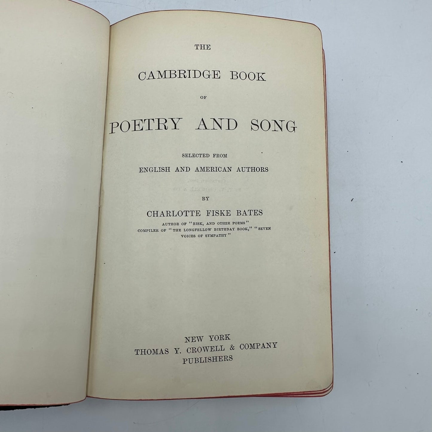 Cambridge Book of Poetry and Song Charlotte Fiske Bates 1882 Poems Verse History