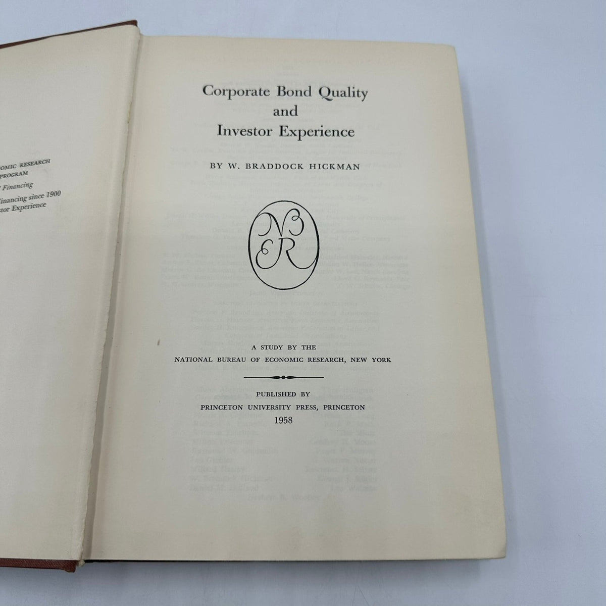 Corporate Bond Quality Investor Experience Hickman 1958 First Edition Princeton