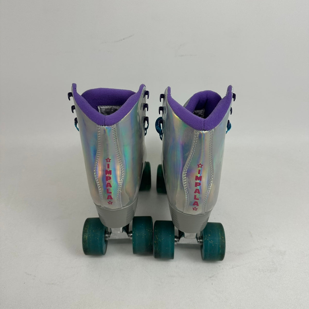 Impala Quad Roller Skates Womens US 7 Silver Holographic Retro Vegan Friendly