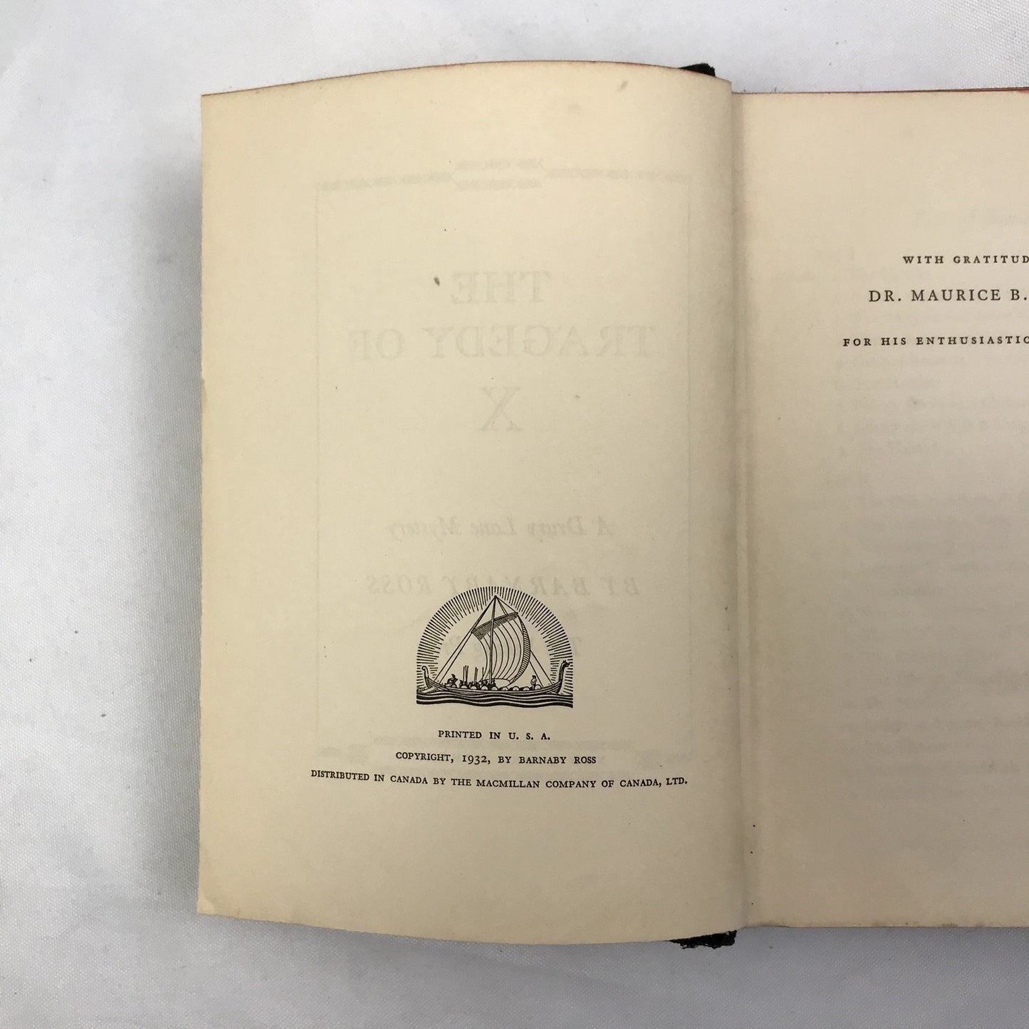The Tragedy of X A Drury Lane Mystery Hardcover Book by Barnaby Ross 1932