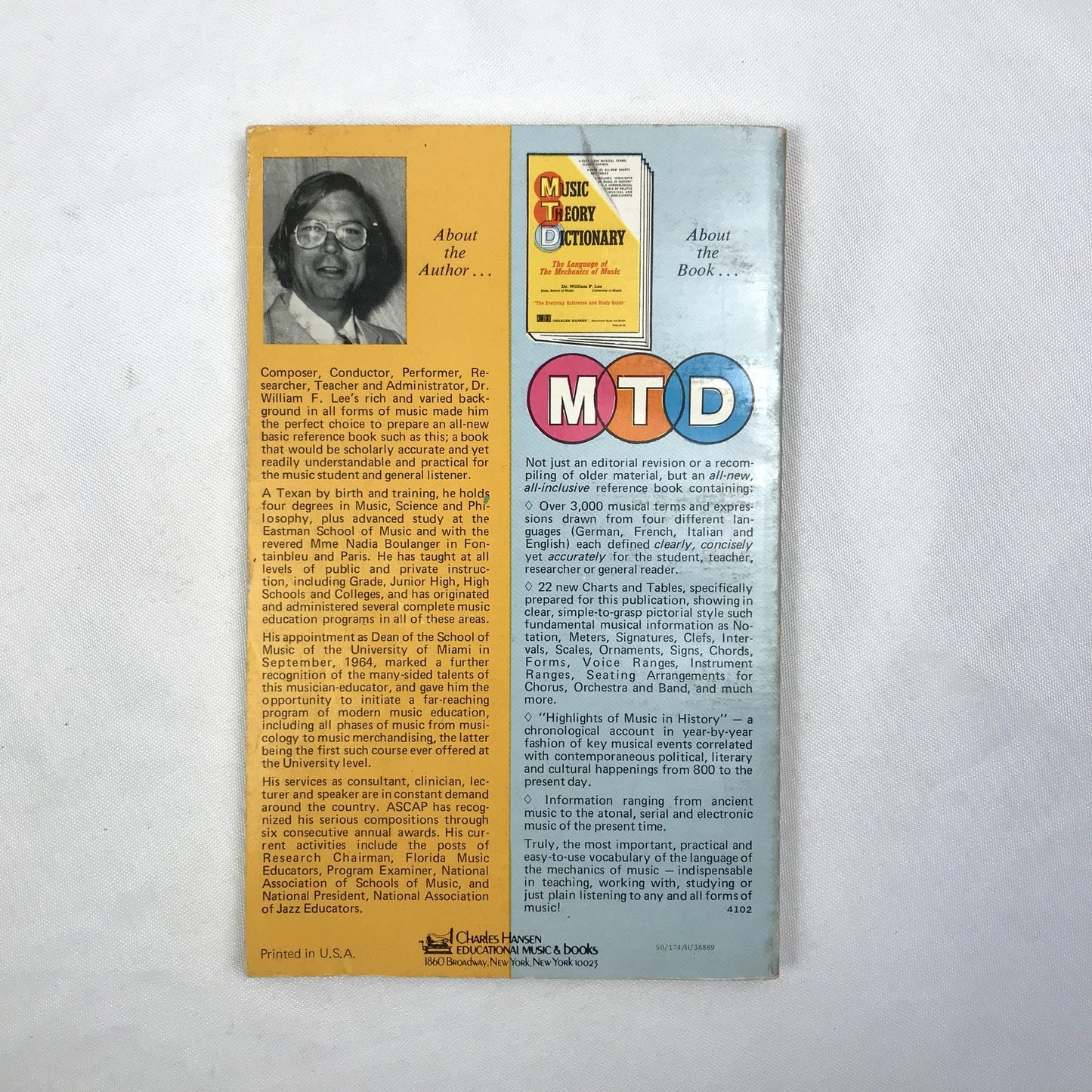 Music Theory Dictionary by William F. Lee 6th Printing 1966 Paperback Book