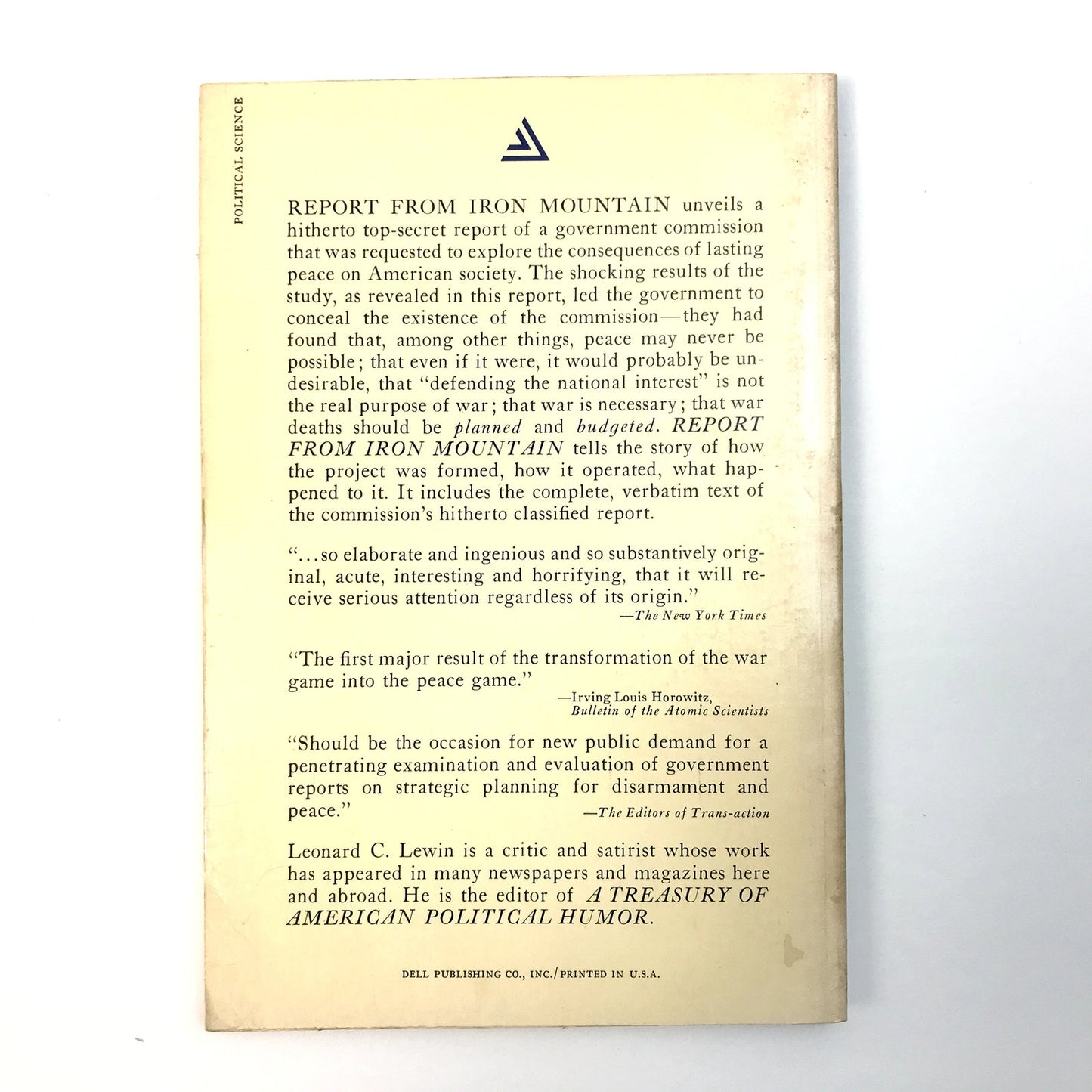Report from Iron Mountain Possibility and Desirability of Peace Leonard C Lewin