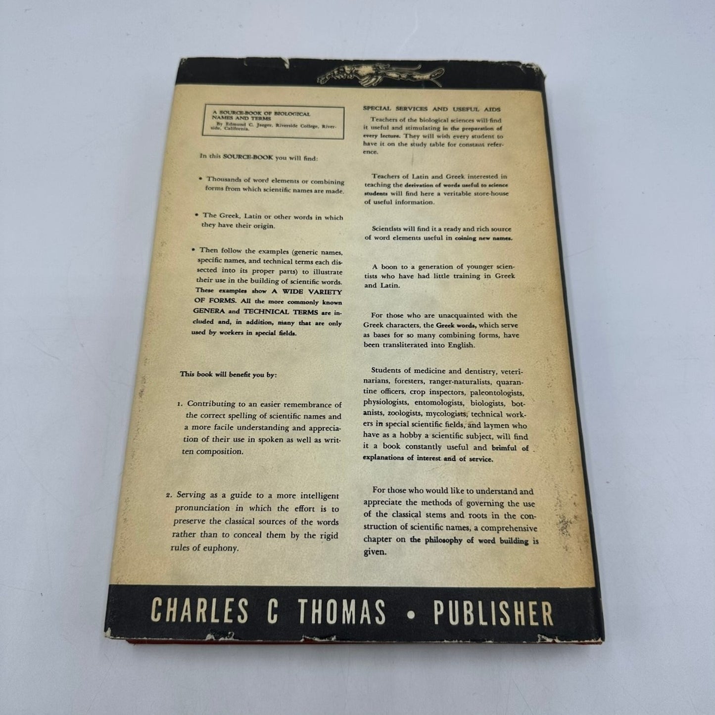 Jaeger's A Source-Book of Biological Names & Terms 1972 3rd Ed 5th Ptg Biology