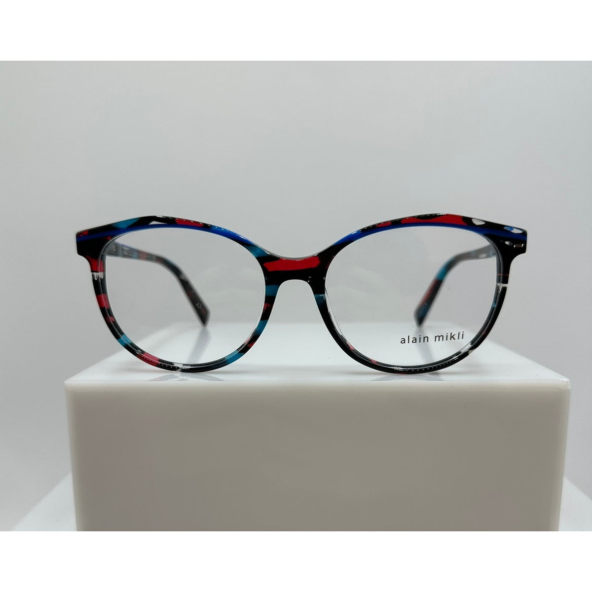 Alain Mikli A03069 014 Red Teal Stained Glass Womens Round Frames 54-17-140