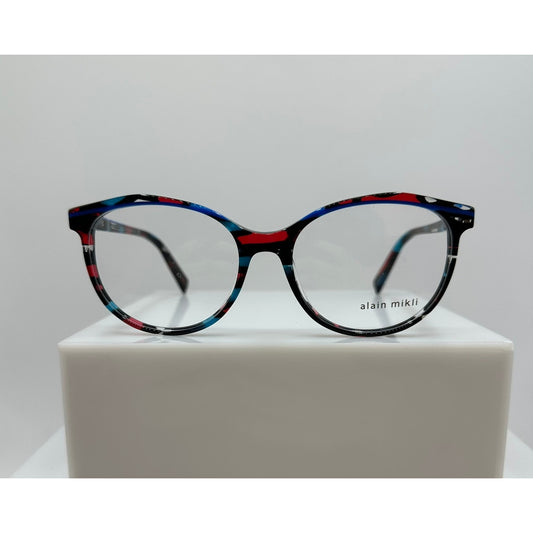Alain Mikli A03069 014 Red Teal Stained Glass Womens Round Frames 54-17-140