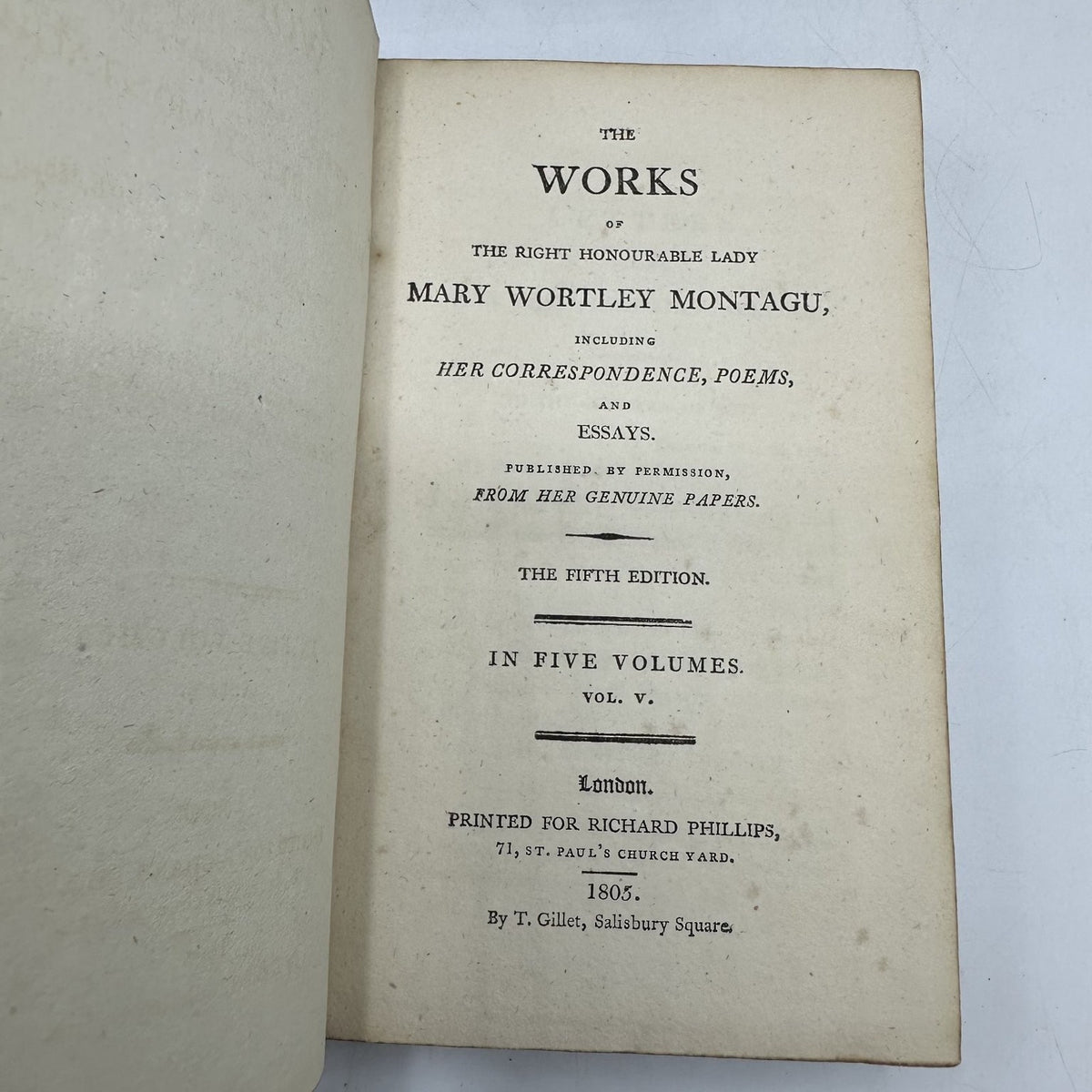 Montagu's Works Lady Mary Wortley Montagu 1805 Fifth Edition Complete 5 Volumes