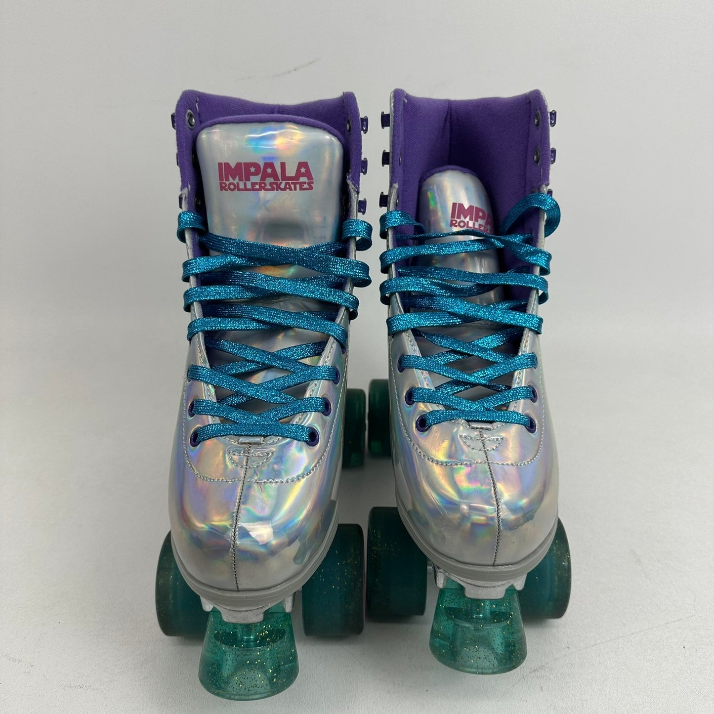 Impala Quad Roller Skates Womens US 7 Silver Holographic Retro Vegan Friendly