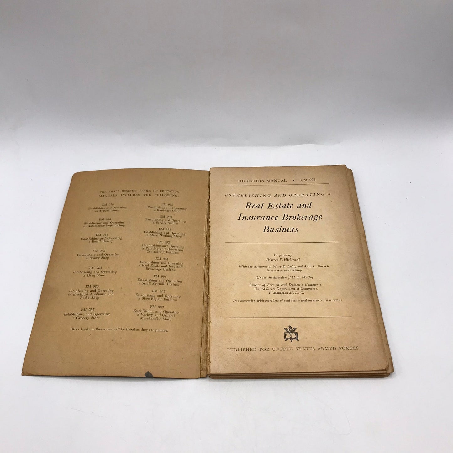 Real Estate Insurance Brokerage Business Armed Forces Education Manual EM 994