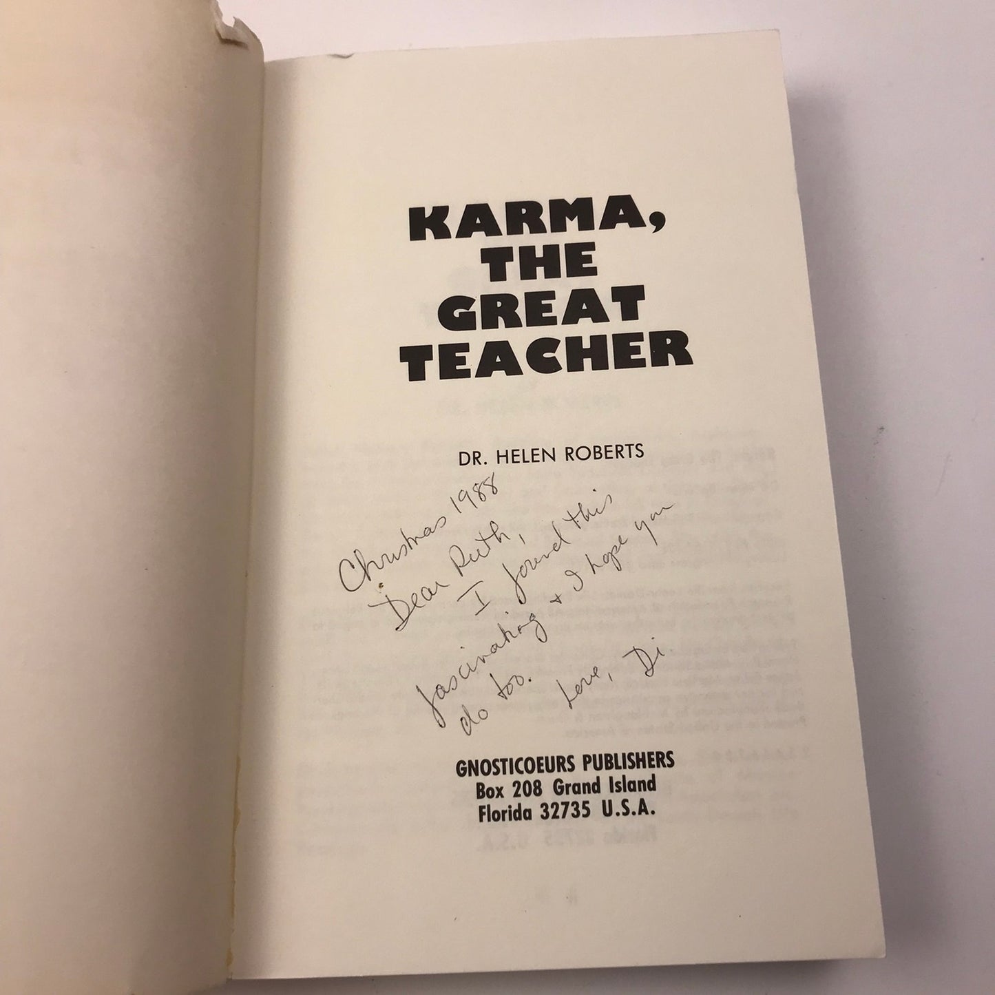 Karma: The Great Teacher Paperback by Dr. Helen Roberts 1985 Body, Mind & Spirit