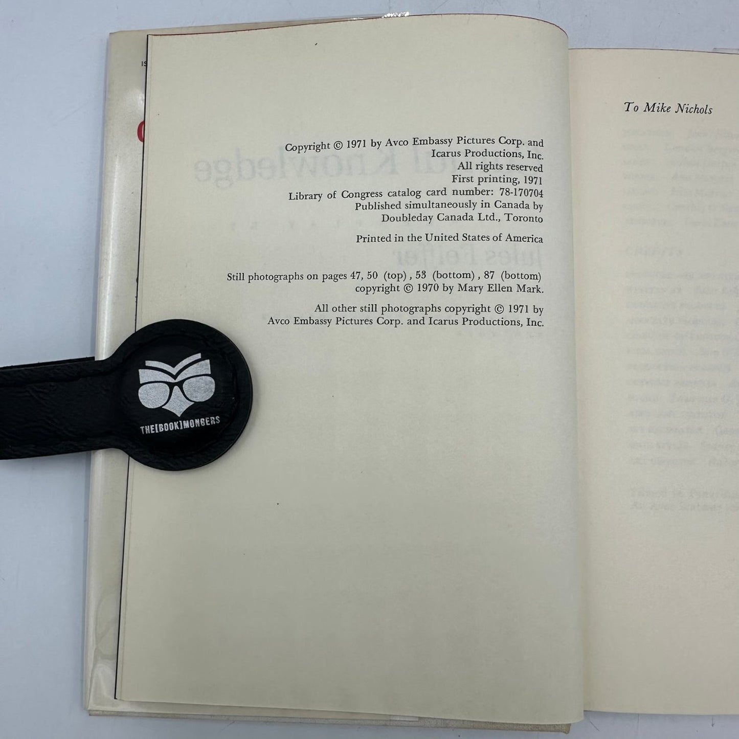 Carnal Knowledge Jules Feiffer 1971 First Printing Screenplay Illustrated
