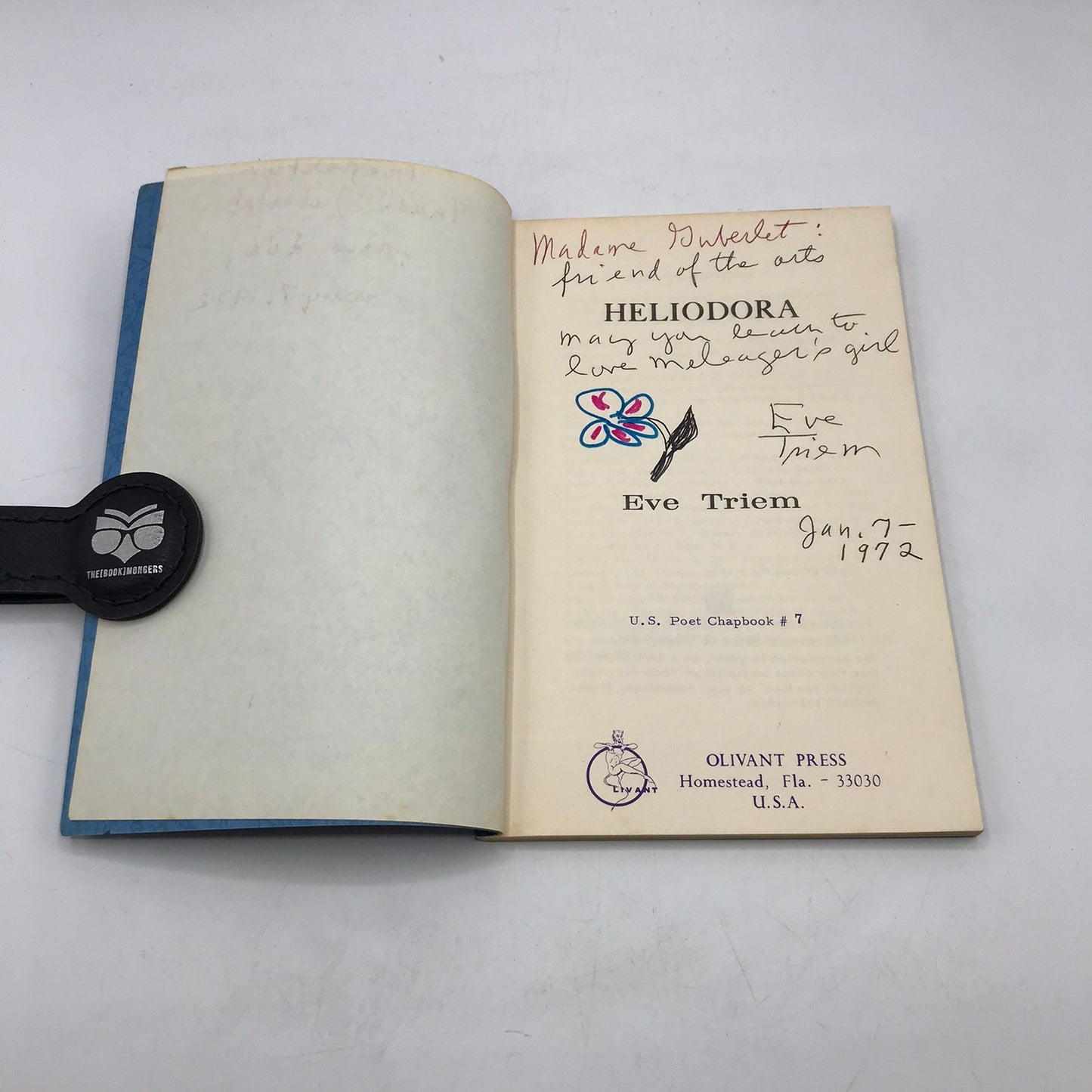 Heliodora Eve Triem Velvet Cover Signed U.S. Poet Chapbook #7 Olivant Press 1967