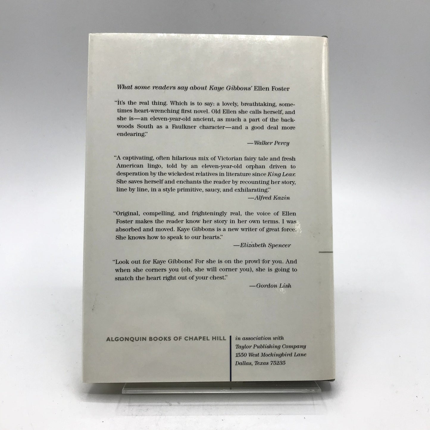 Ellen Foster a Novel by Kaye Gibbons Signed First Edition Hardcover Book 1987