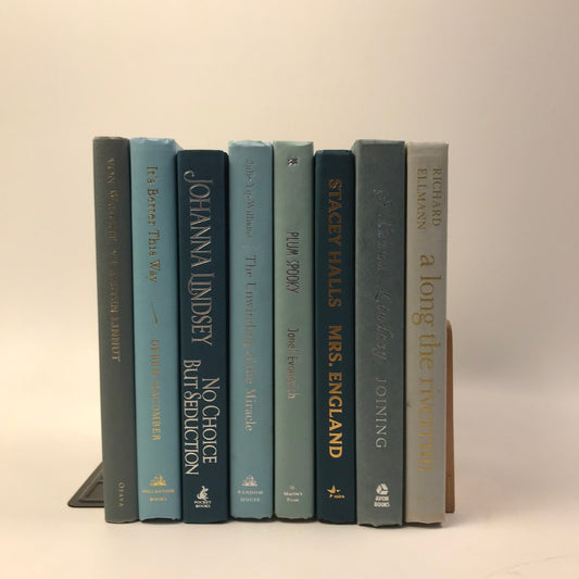 Blue Green Gray Book Stack Set of 8 Decorative Bookshelf Display Interior Design