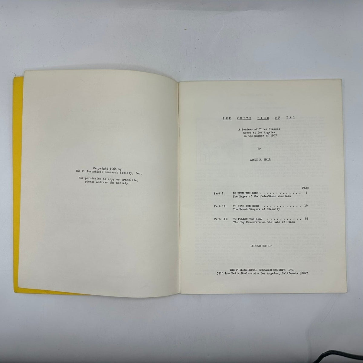 White Bird of Tao Manly P. Hall 1964 Second Edition Philosophy Taoism PRS