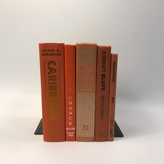 Orange Book Stack Set of 5 Decorative Bookshelf Display Interior Design Staging
