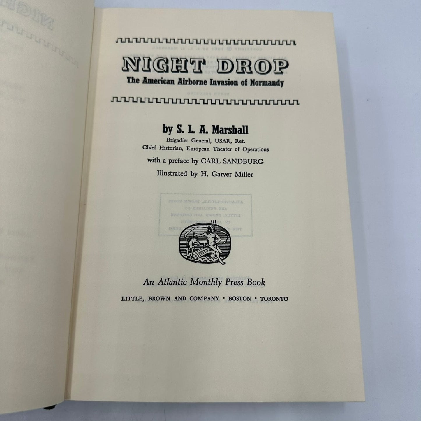 Night Drop S.L.A. Marshall 1962 9th Printing WW2 Normandy Airborne Little, Brown