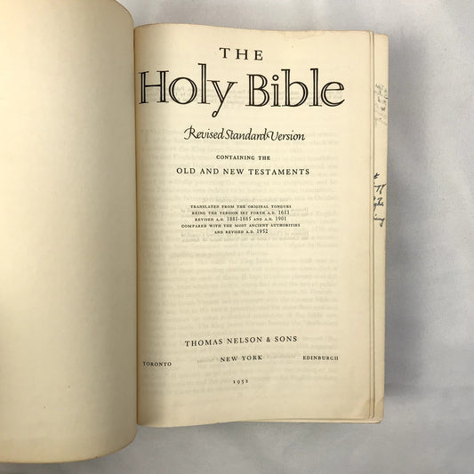 The Holy Bible Revised Standard Version Hardcover Book Thomas Nelson & Sons 1952