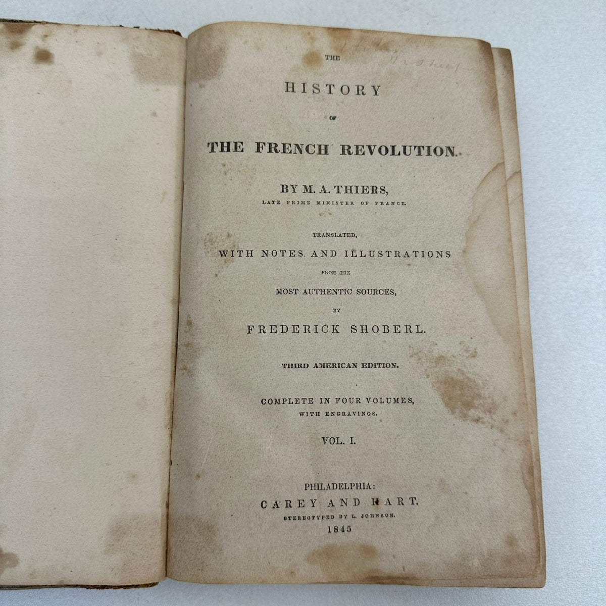 History of French Revolution Thiers 1845 Third American Edition Vol 1
