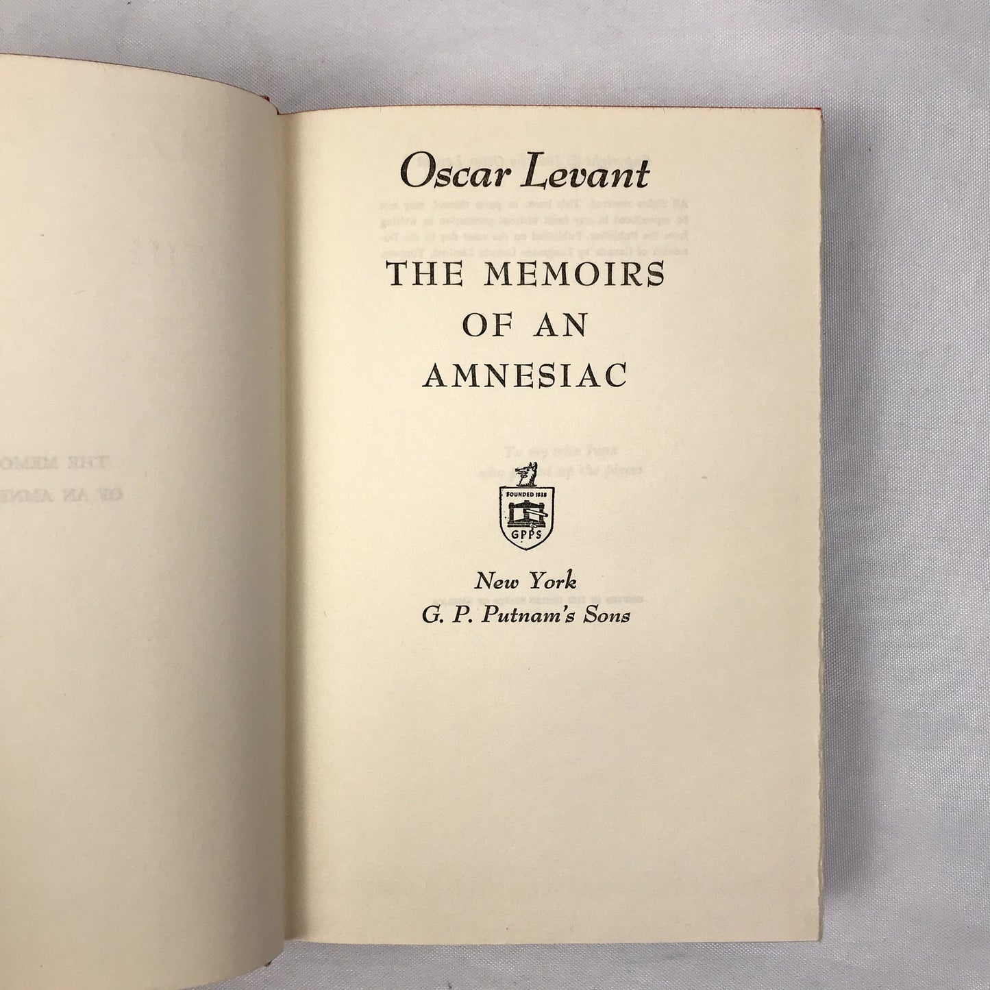Memoirs of an Amnesiac Hardcover Autobiography Oscar Levant 1965 First Edition